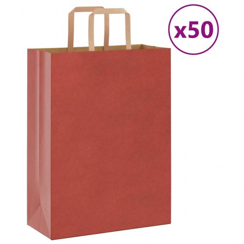 Papirposer 50 stk. med håndtag 26x12x35 cm rød
