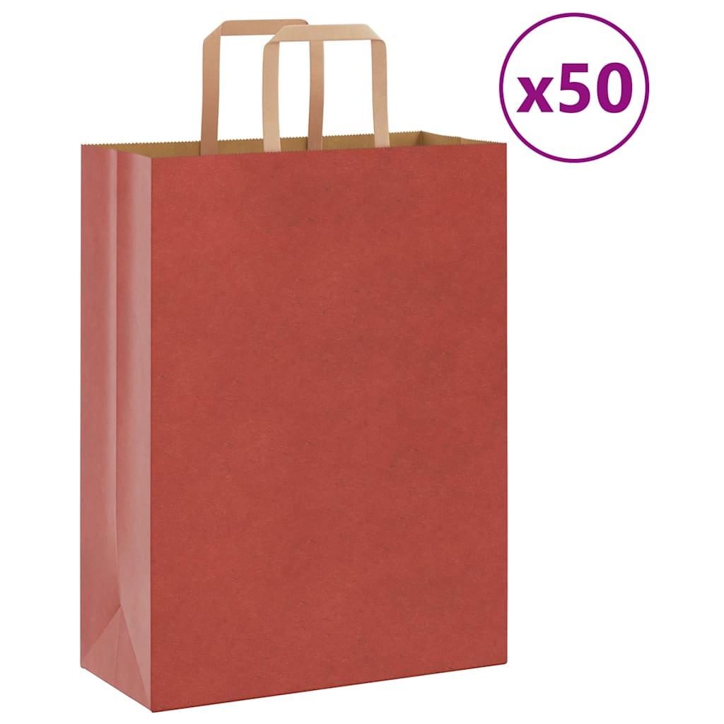 Papirposer 50 stk. med håndtag 26x12x35 cm rød