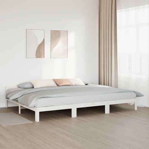 Familie sengeramme uden madras 240x200 cm massivt fyrretræ hvid