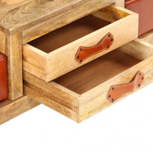 Opbevaringsbænk massivt mangotræ ægte læder 120 x 36 x 36 cm