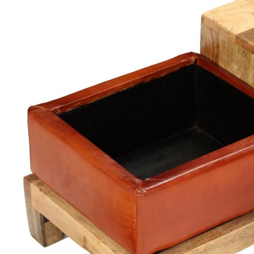 Opbevaringsbænk massivt mangotræ ægte læder 120 x 36 x 36 cm