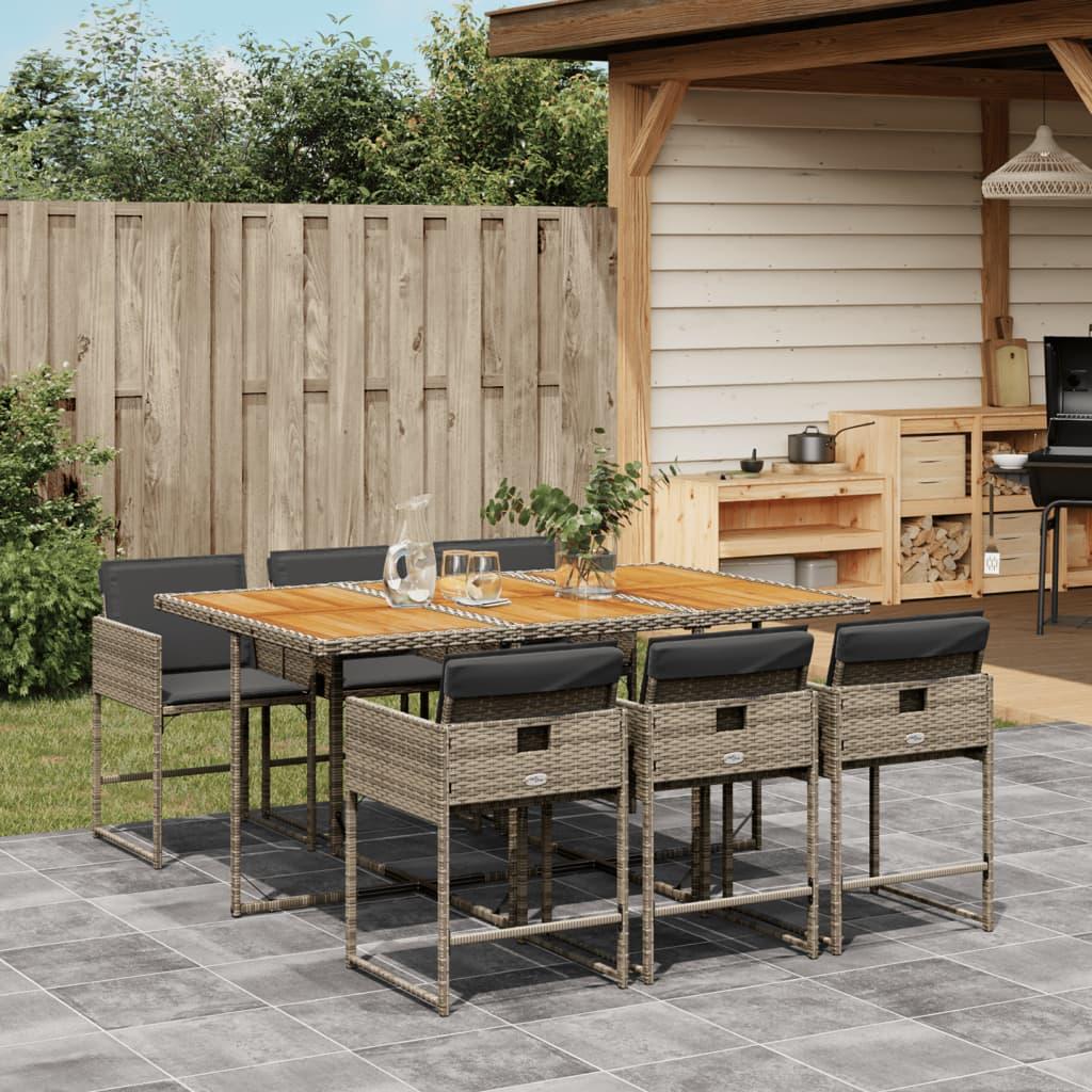 Spisebordssæt Til Haven 5 Dele Med Hynder Polyrattan Beige - 6 / Grå / træ