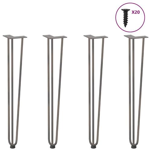 Hårnåle bordben 4 stk. naturstål 72 cm massivt stål