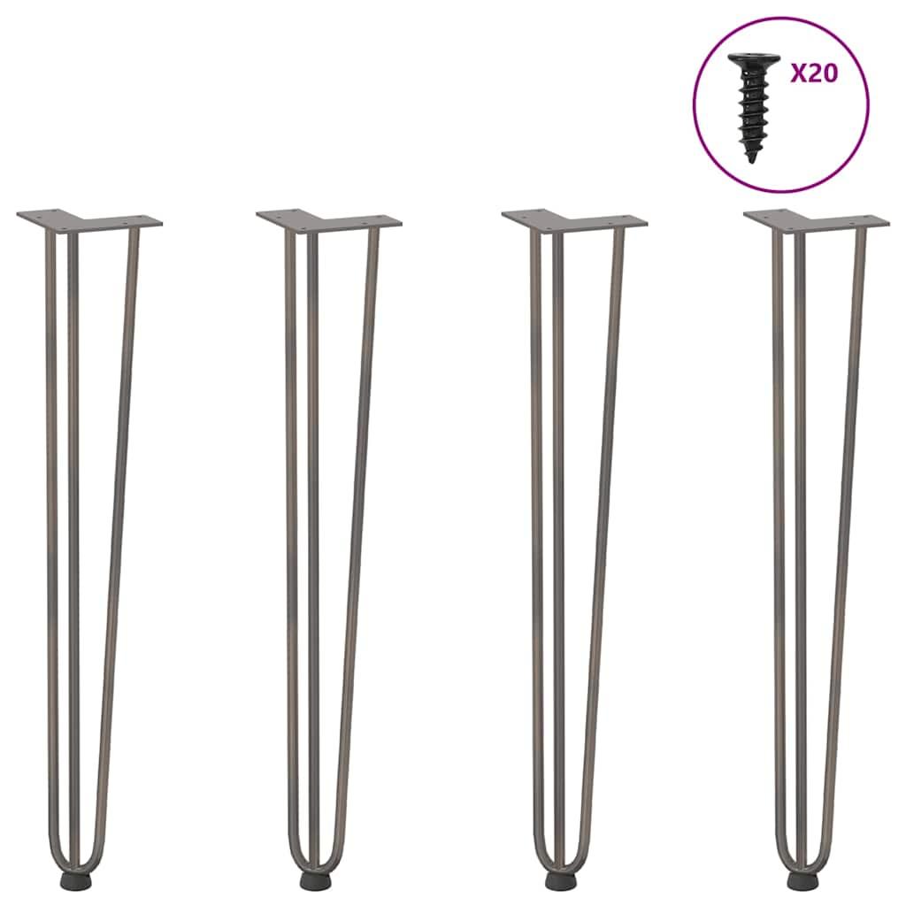 Hårnåle bordben 4 stk. naturstål 72 cm massivt stål