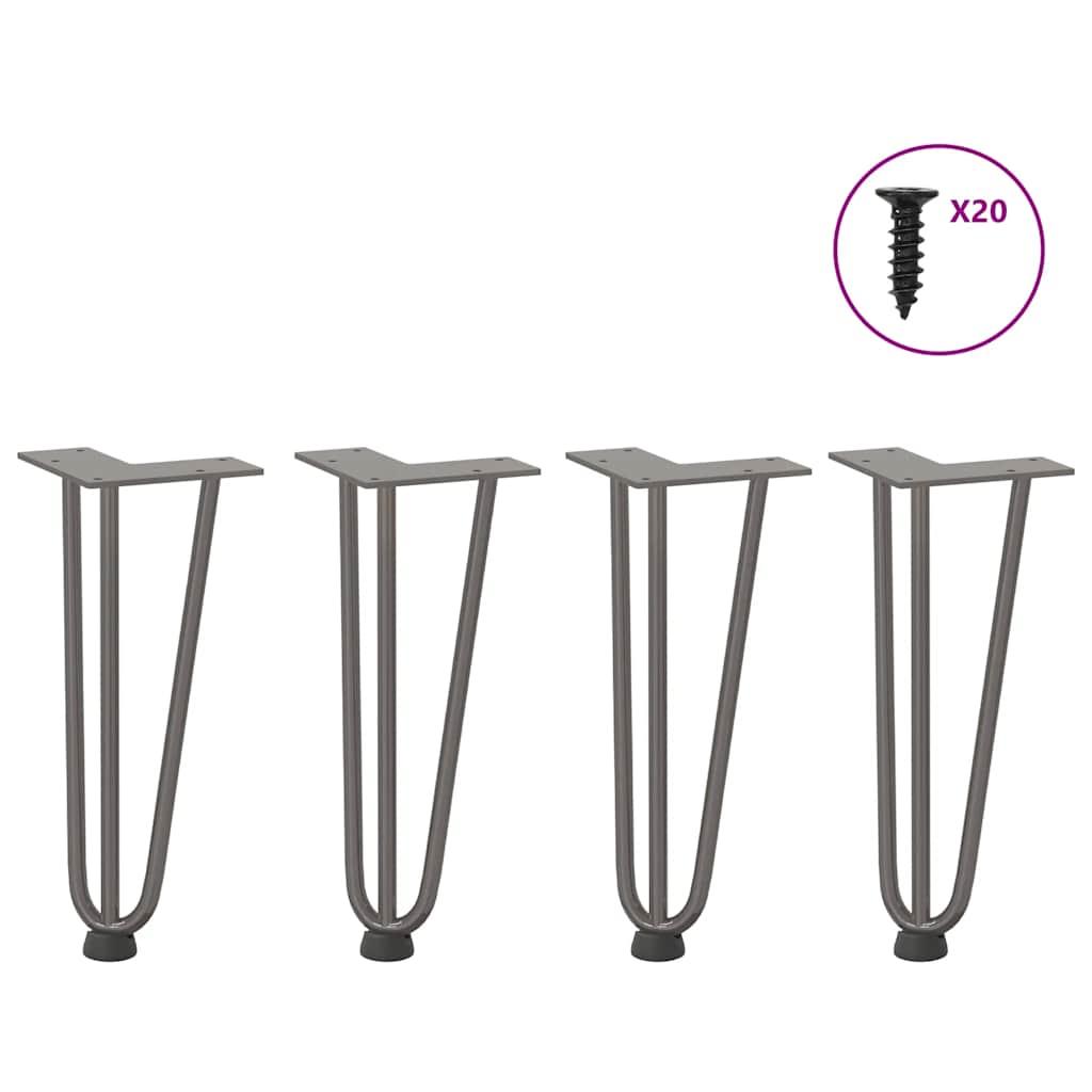 Hårnåle bordben 4 stk. naturstål 30 cm massivt stål