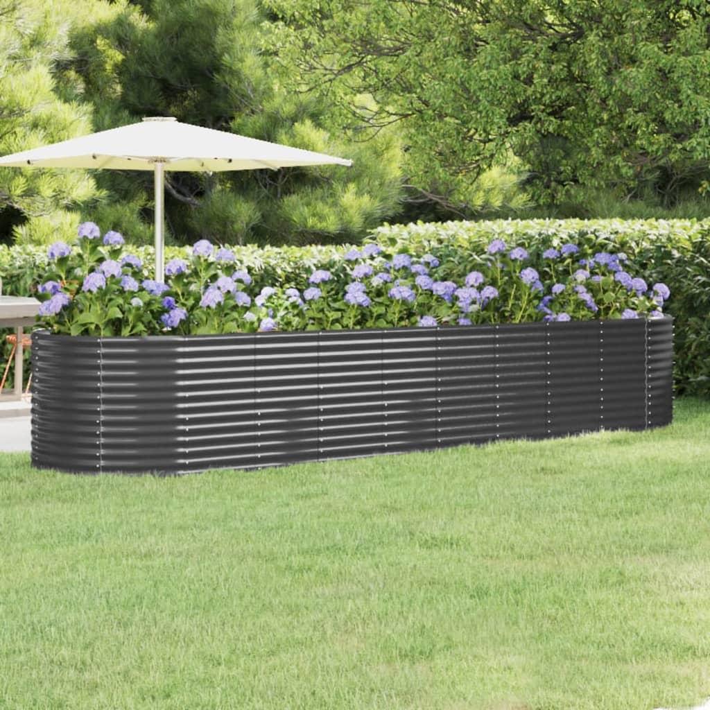 Plantekasse 396x100x68 cm pulverlakeret stål antracitgrå