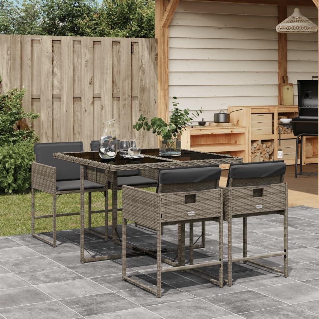 Spisebordssæt Til Haven 5 Dele Med Hynder Polyrattan Beige - 4 / Grå / Glas