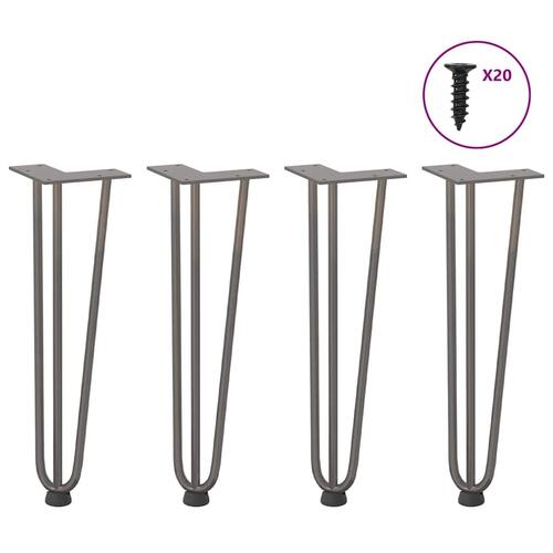Hårnåle bordben 4 stk. naturstål 42 cm massivt stål