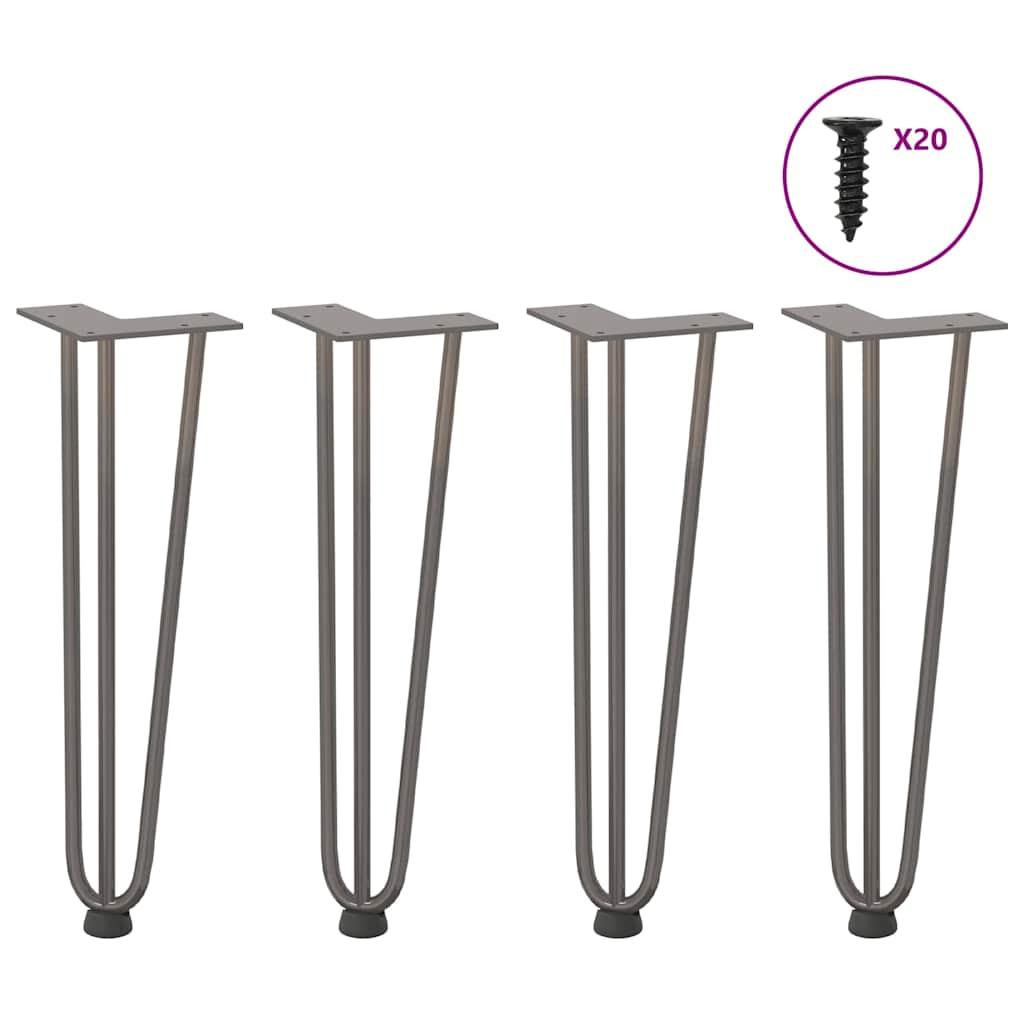 Hårnåle bordben 4 stk. naturstål 42 cm massivt stål