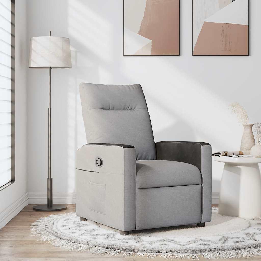 Liggestol i stof - skygrå/sort, manuel recliner med sidelomme