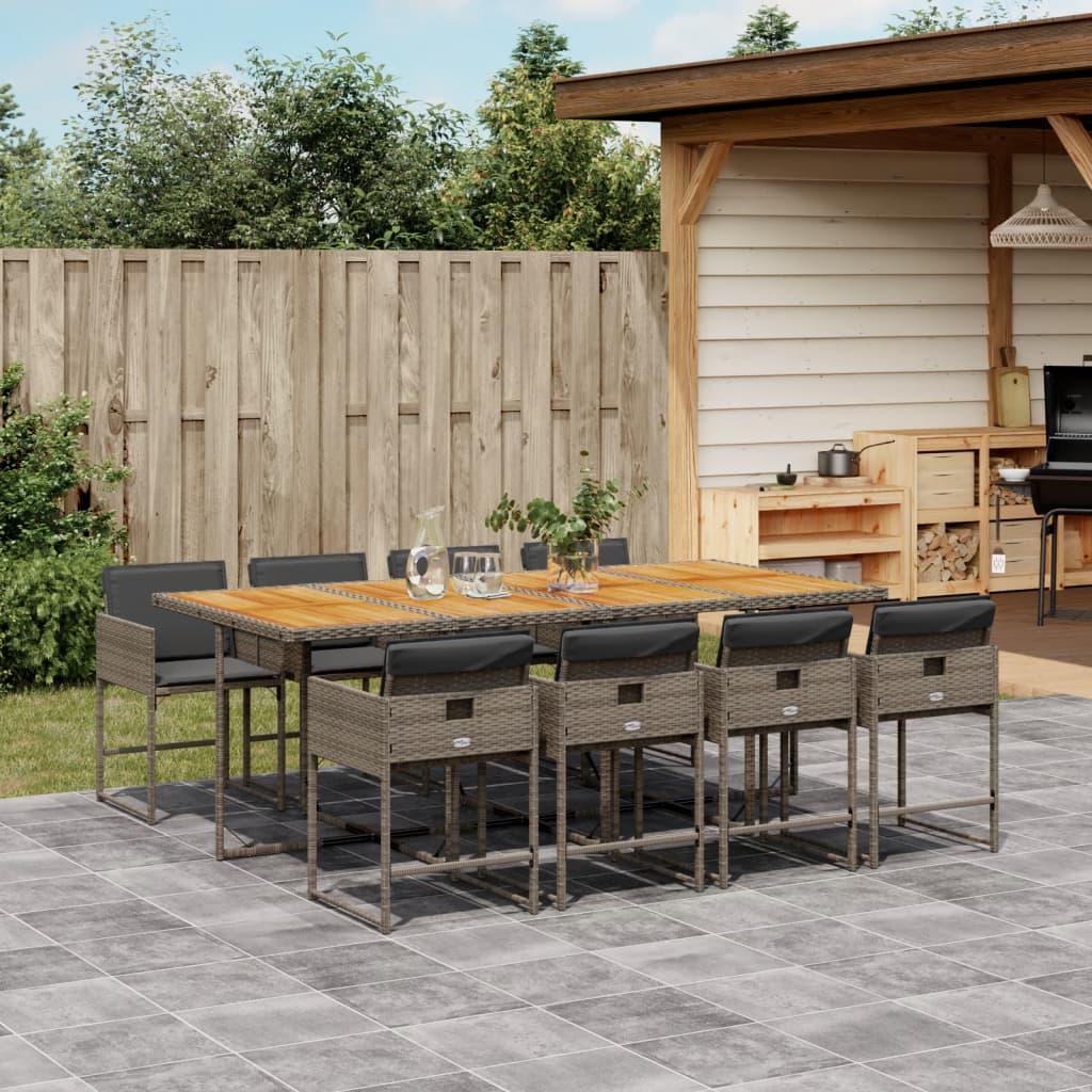 Spisebordssæt Til Haven 5 Dele Med Hynder Polyrattan Beige - 8 / Grå / træ