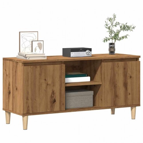Tv-bord i kunsteg - 102×35×50 cm med låger og hylder