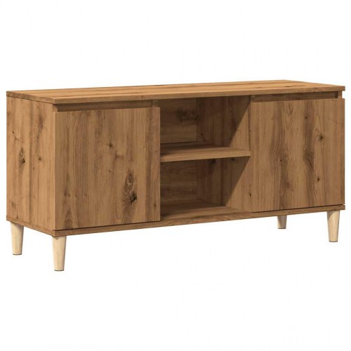 Tv-bord i kunsteg - 102×35×50 cm med låger og hylder