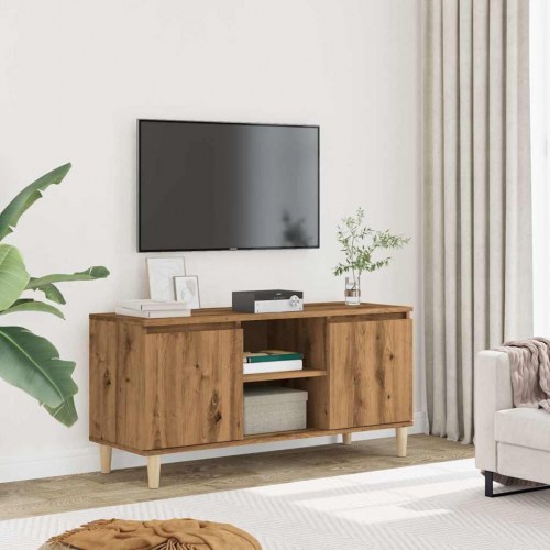 Tv-bord i kunsteg - 102×35×50 cm med låger og hylder