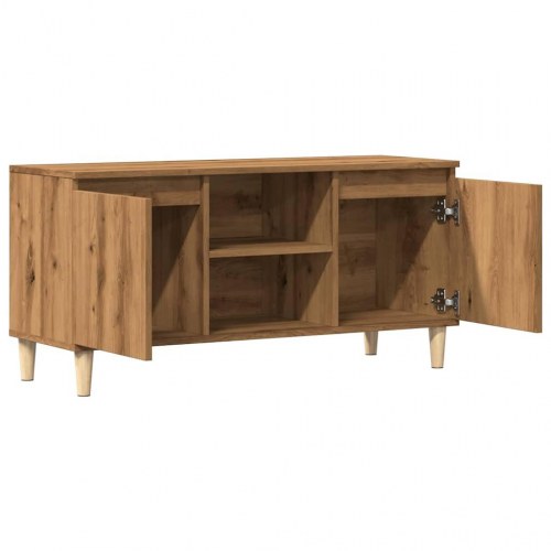 Tv-bord i kunsteg - 102×35×50 cm med låger og hylder