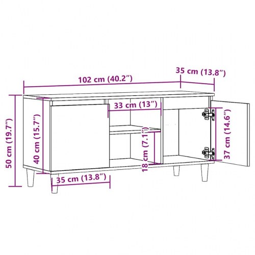 Tv-bord i kunsteg - 102×35×50 cm med låger og hylder