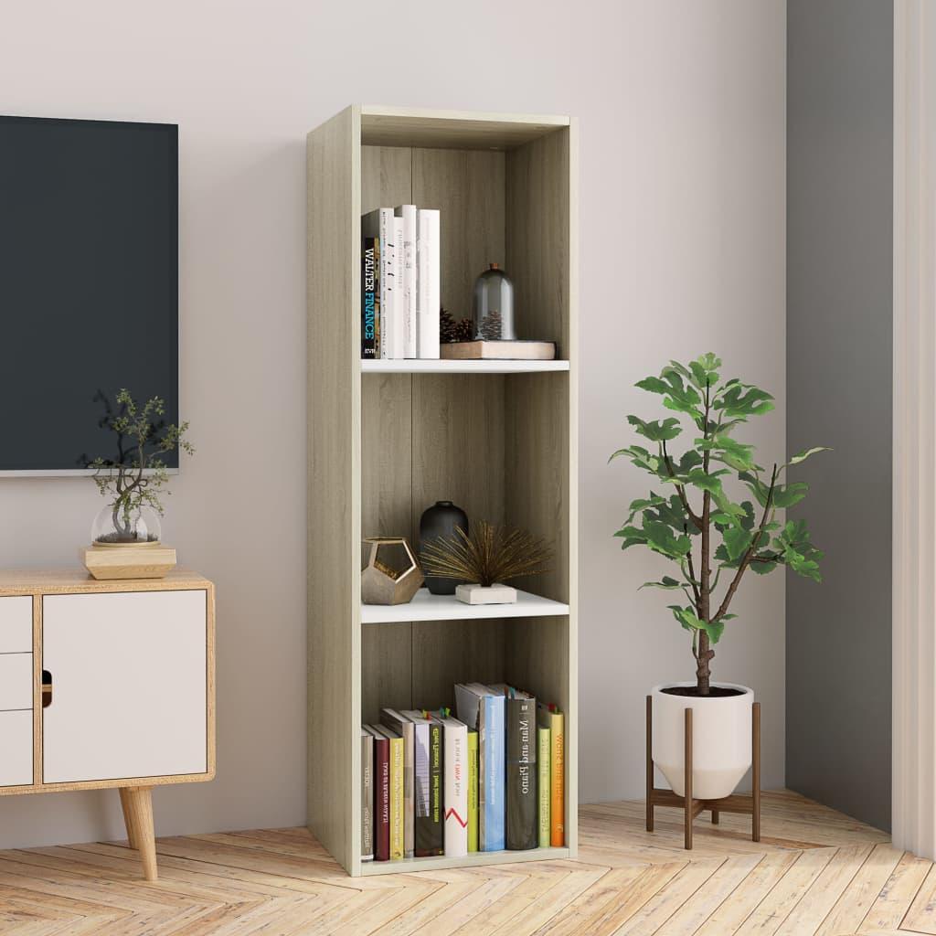 Bogreol/tv-bord 36x30x114 cm konstrueret træ hvid og sonoma-eg