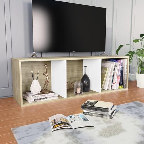 Bogreol/tv-bord 36x30x114 cm konstrueret træ hvid og sonoma-eg