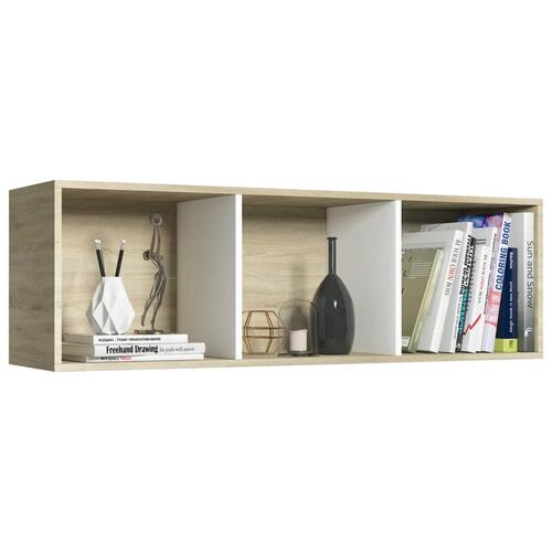 Bogreol/tv-bord 36x30x114 cm konstrueret træ hvid og sonoma-eg