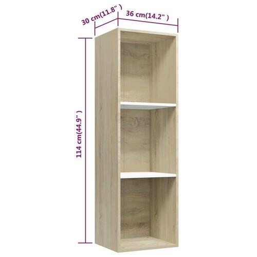 Bogreol/tv-bord 36x30x114 cm konstrueret træ hvid og sonoma-eg