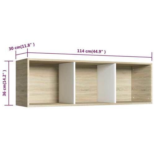 Bogreol/tv-bord 36x30x114 cm konstrueret træ hvid og sonoma-eg