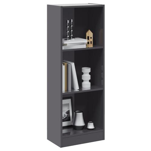 Bogreol med 3 hylder 40x24x109 cm konstrueret træ grå højglans