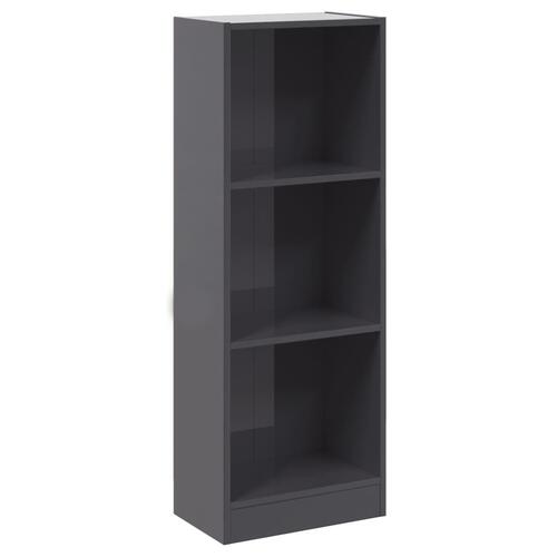 Bogreol med 3 hylder 40x24x109 cm konstrueret træ grå højglans