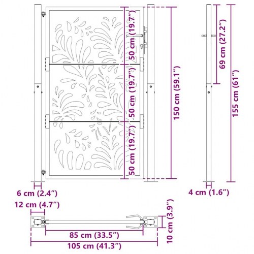 Havelåge i stål - sort, 100×150 cm, bølgedesign