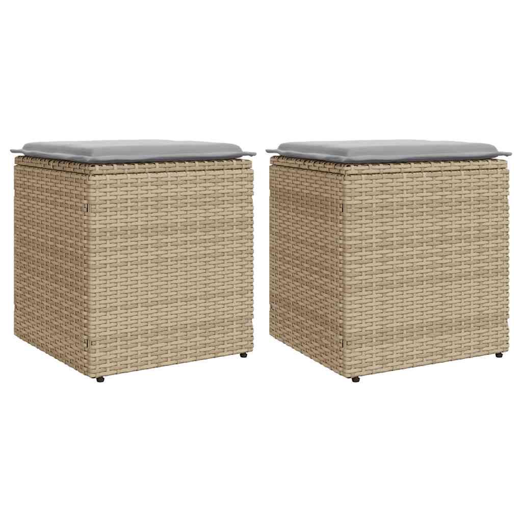 Havestole med hynder 2 stk. 40x40x43 cm polyrattan beige billede
