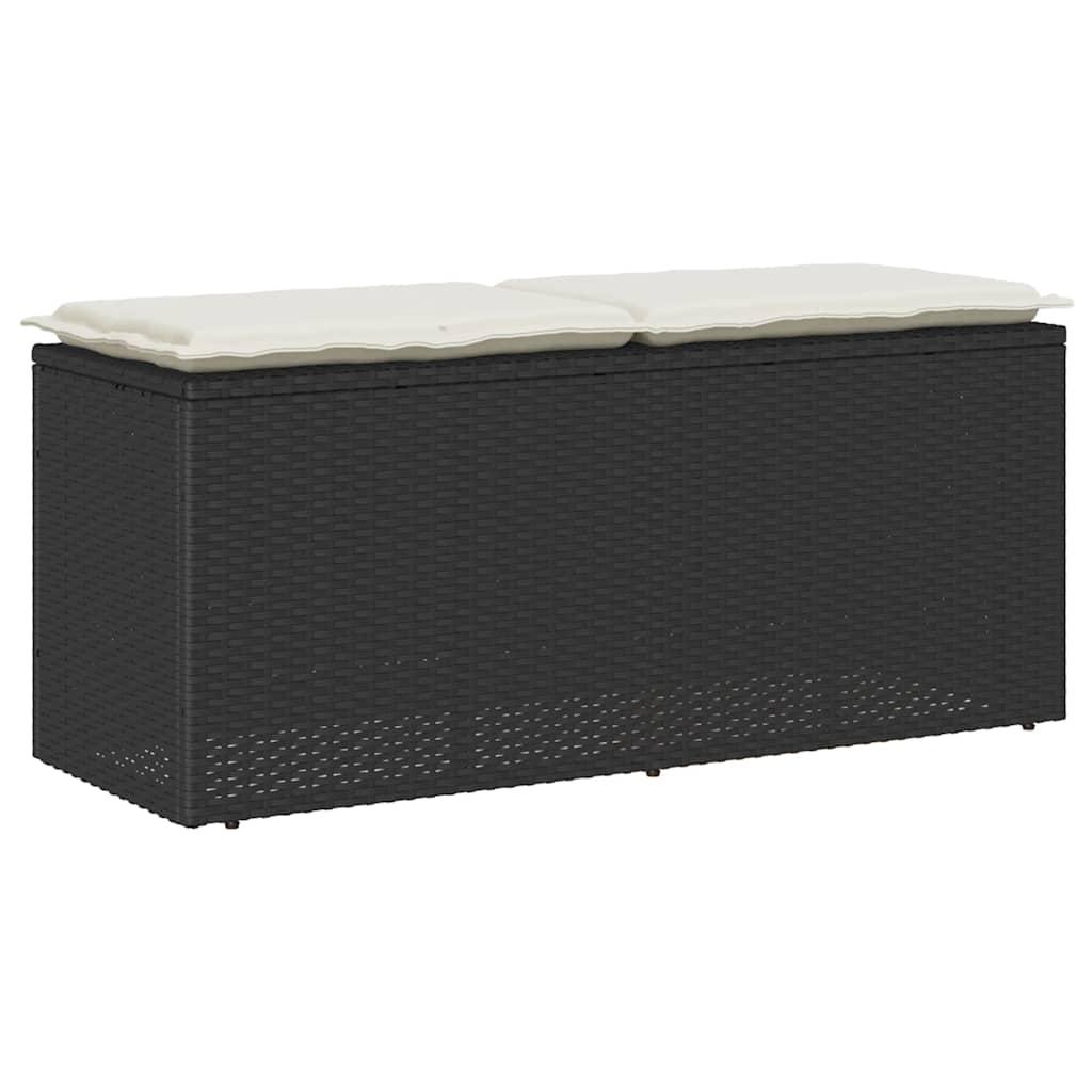 Havebænk med hynde 110x40x44 cm polyrattan sort