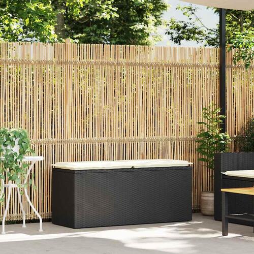 Havebænk med hynde 110x40x44 cm polyrattan sort