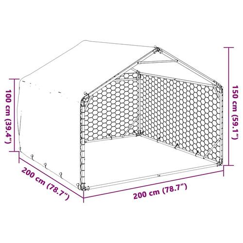 Udendørs hundegård med overdækning 2x2x1,5 m galvaniseret stål