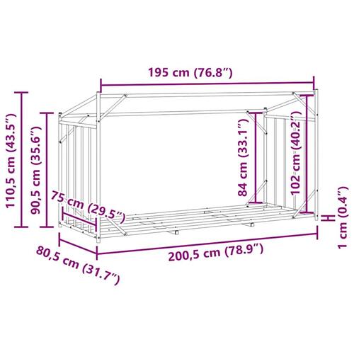 Brændestativ med regnslag 200,5x80,5x110,5 cm galvaniseret stål