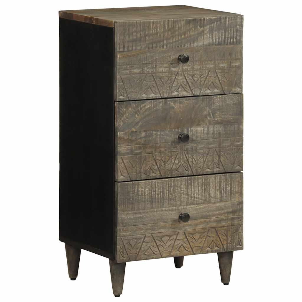 Skænk 40×33×75 cm i massivt mangotræ - sort/lysegrå, 3 skuffer