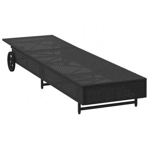 Liggestol med hjul og hynde polyrattan sort