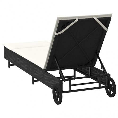 Liggestol med hjul og hynde polyrattan sort