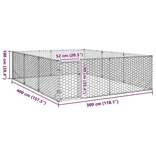Udendørs hundegård med dør 3x4x1 m galvaniseret stål
