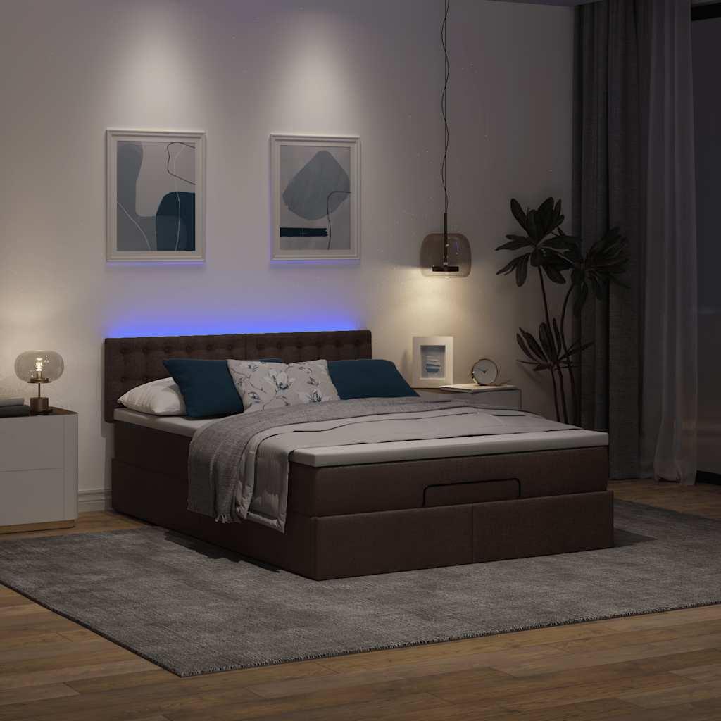 vidaXL osmannisk sengeramme med madras 140x200 cm stof mørkebrun