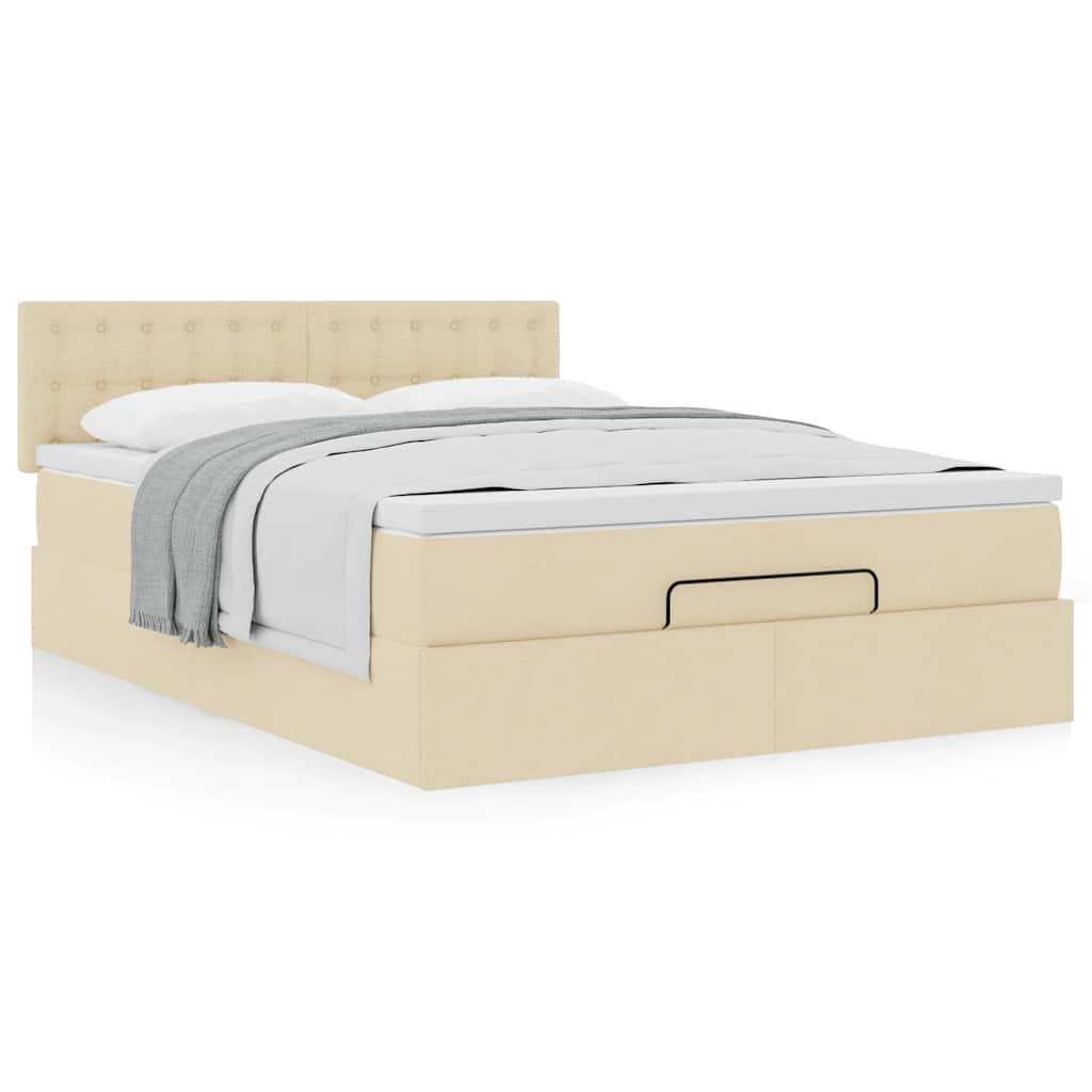 Ottoman seng med opbevaring og madras 140x200 cm - cremefarvet stof