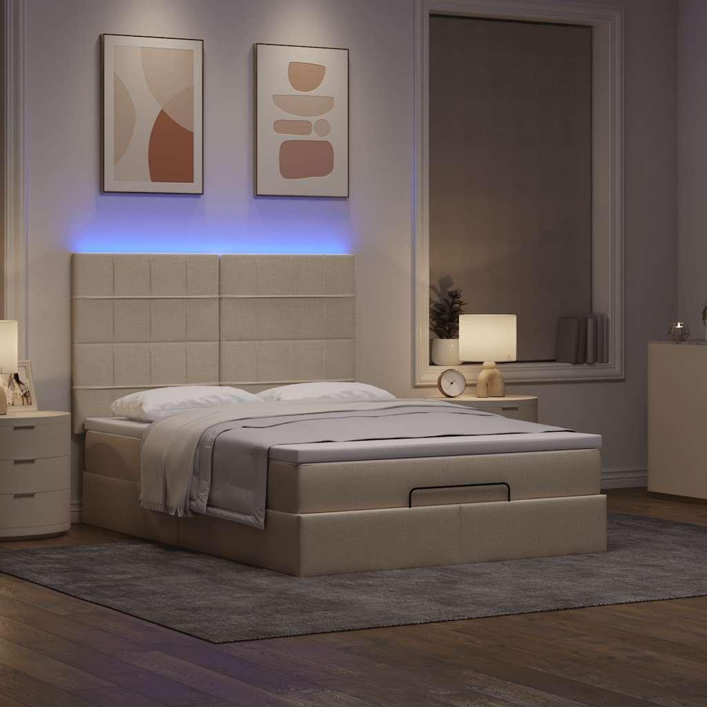 Osmannisk Sengeramme Med Madras Stof Farvet Creme - Blok med firkanter / 140 x 200 cm