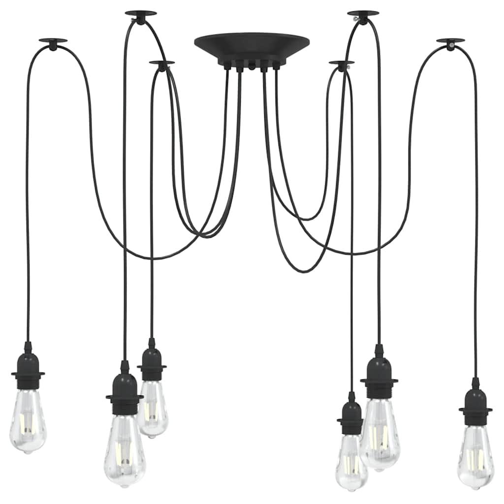 Pendellampe med 6 lampeholdere E27 metal sort