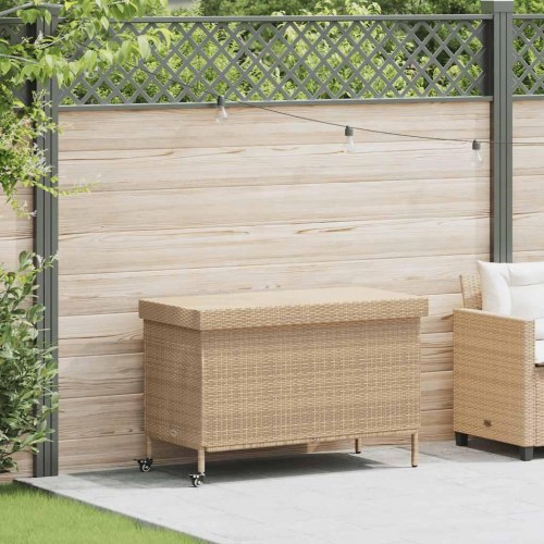 Opbevaringsboks med hjul i polyrattan - 110 × 55 × 73 cm, beige