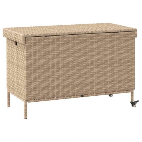 Opbevaringsboks med hjul i polyrattan - 110 × 55 × 73 cm, beige