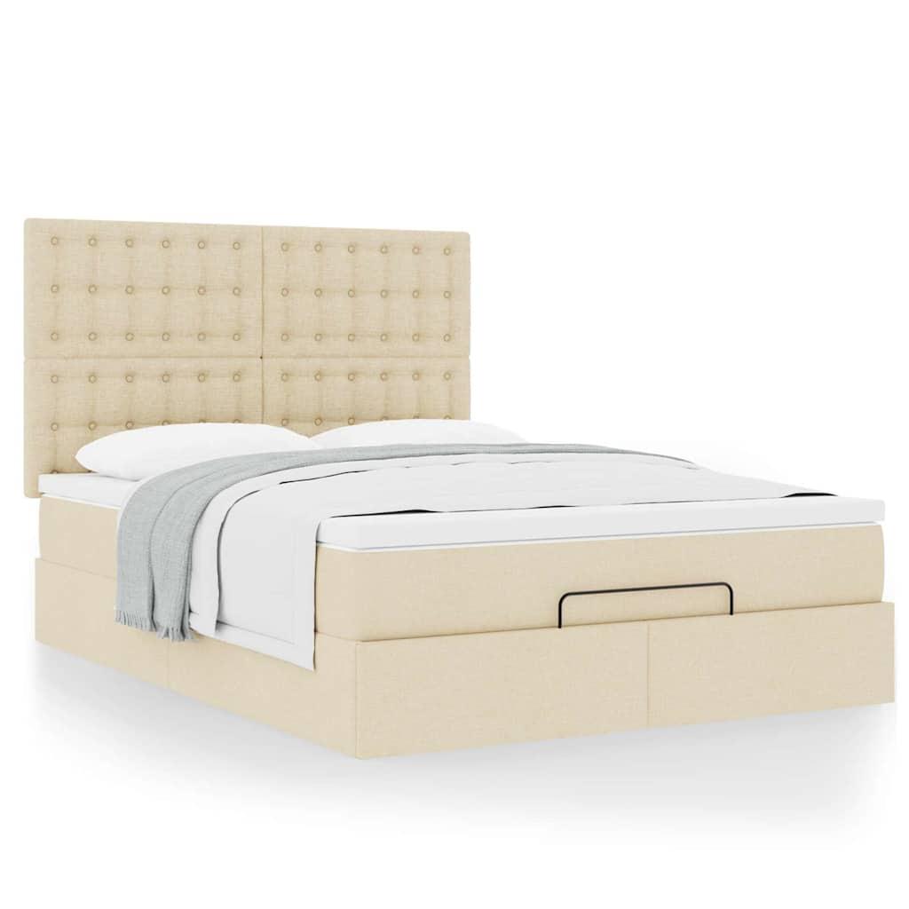 Osmannisk Sengeramme Med Madras Stof Farvet Creme - knapper / 140 x 200 cm