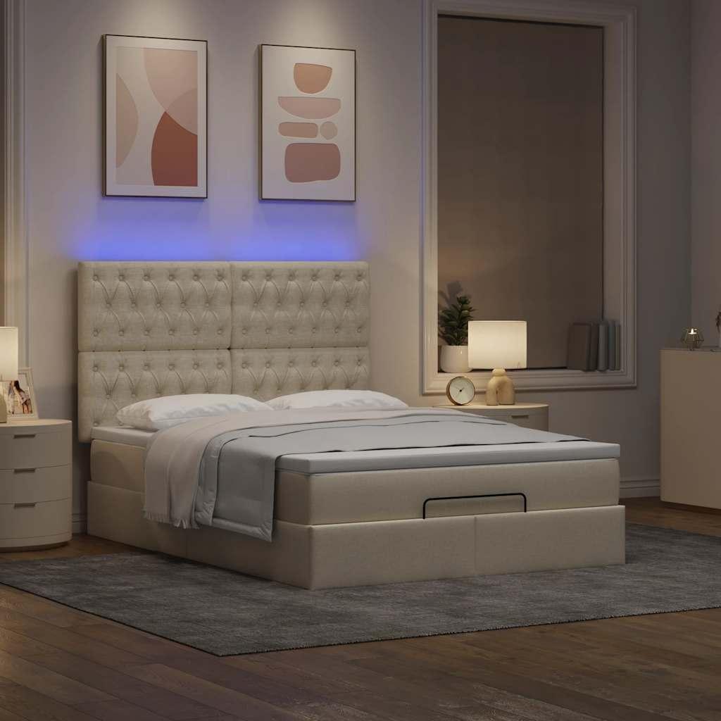 Osmannisk Sengeramme Med Madras Stof Farvet Creme - Med pynteknapper / 140 x 200 cm