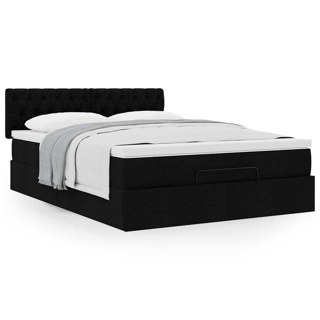 Ottoman Seng Med Madras Stof Sort - Med pynteknapper / 140 x 200 cm