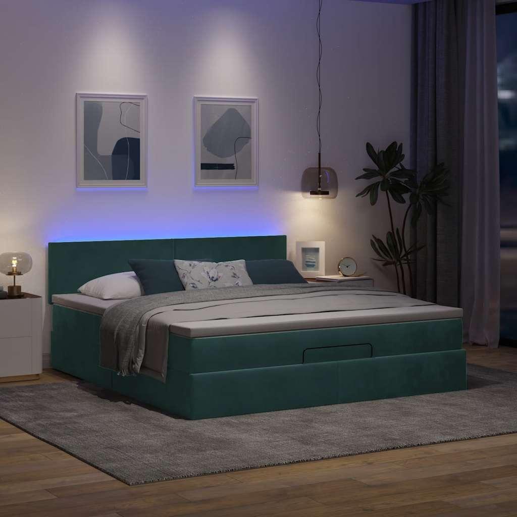 Ottoman Seng Med Madras & Leds 90X200Cm Fløjl Mørkegrøn - Med ensartet mønster / 160 x 200 cm