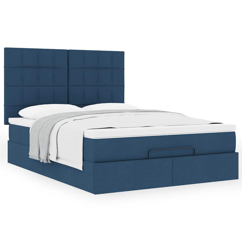 Ottoman Seng Med Madras Stof Blå - Blok med firkanter / 140 x 200 cm