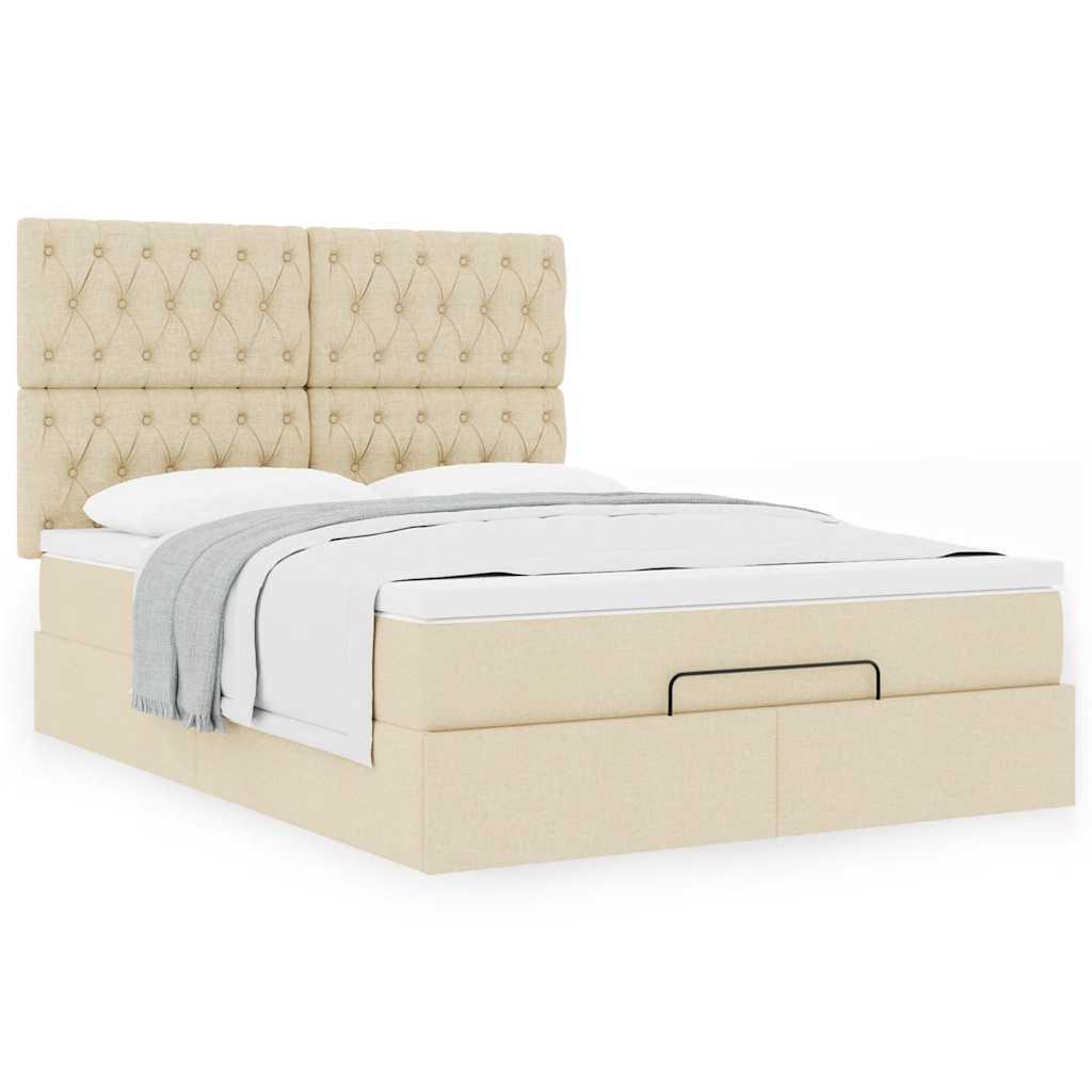 Osmannisk Sengeramme Med Madras Stof Farvet Creme - Med pynteknapper / 140 x 200 cm