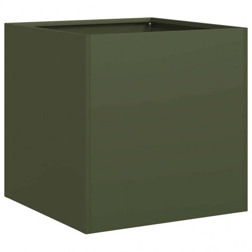 Plantekasse 40 × 40 × 40 cm i koldvalset stål - olivengrøn